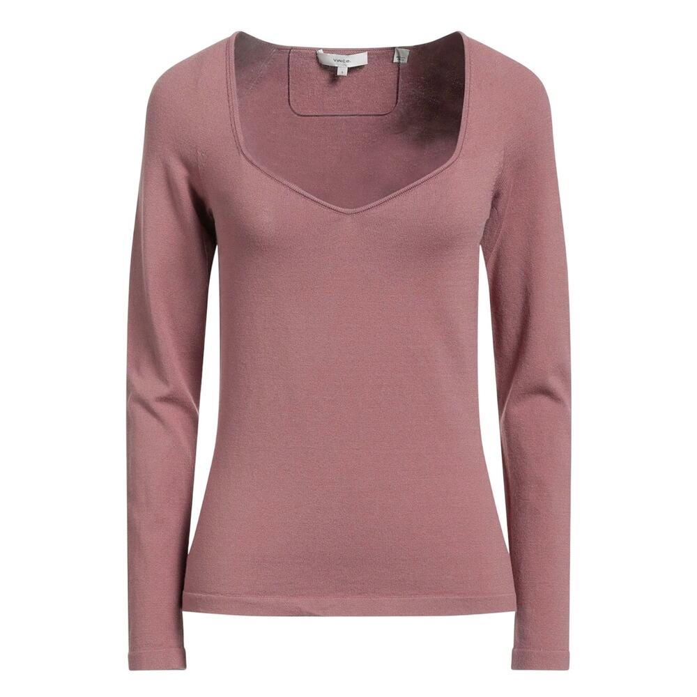 Vince Square Neck Mauve Pink Long Sleeve Knit Fitted Top